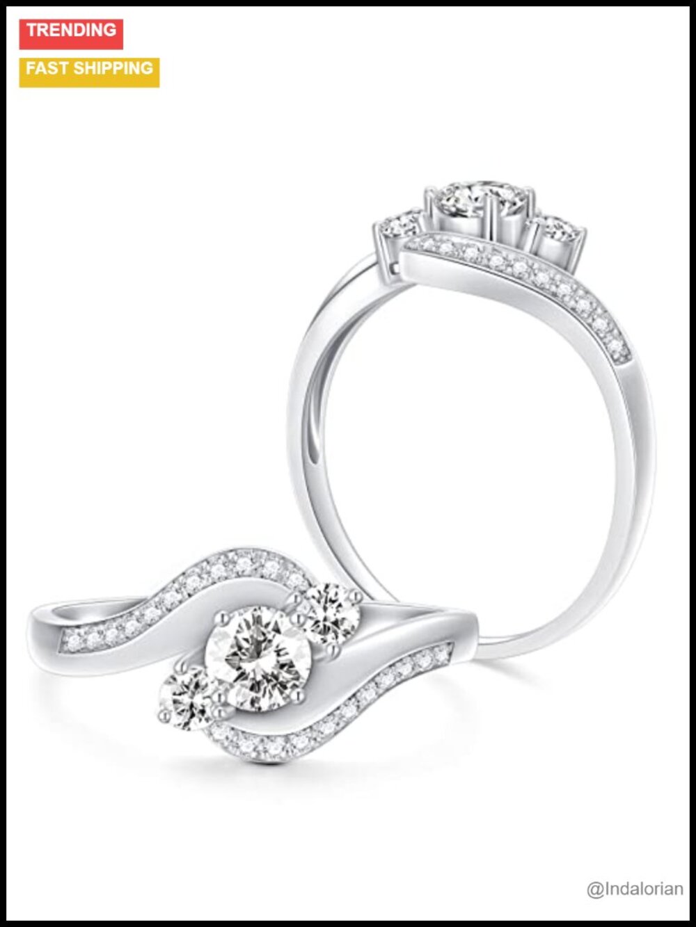 Moissanite Engagement Ring Platinum Plated Silver Twisted 7/8 Carat Custom